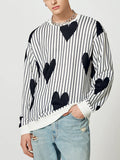 Wearint 2024 New Fashion  Man Sweater Mens Heart Striped Print Long Sleeve Sweater SKUJ91668