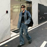 Wearint 2024 New Fashion Pants Men¡®s trendy Y2K men styleBlue Denim Jacket & Wide-leg Jeans Set