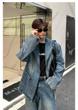 Wearint 2024 New Fashion Pants Men¡®s trendy Y2K men styleBlue Denim Jacket & Wide-leg Jeans Set
