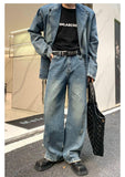 Wearint 2024 New Fashion Pants Men¡®s trendy Y2K men styleBlue Denim Jacket & Wide-leg Jeans Set