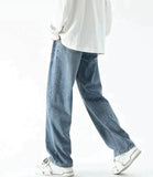 Wearint 2024 New Fashion Pants Men¡®s trendy Y2K men styleDrawstring Elastic Waist Straight Wide-leg Jeans