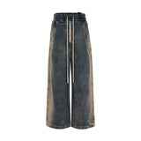 Wearint 2024 New Fashion Pants Men¡®s trendy Y2K men styleElastic Waist Washed Gradient Drawstring Wide-Leg Jeans