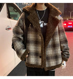Wearint Winter Thick Lamb Fur Jacket Men Warm Fashion Casual Retro Plaid Coat Men Korean Loose Short Coat Mens Jackets Outerwear M-3XL