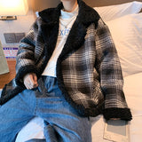 Wearint Winter Thick Lamb Fur Jacket Men Warm Fashion Casual Retro Plaid Coat Men Korean Loose Short Coat Mens Jackets Outerwear M-3XL