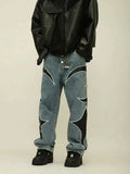 Wearint 2024 New Fashion Pants Men¡®s trendy Y2K men styleLeather Embroidered Patchwork Jeans