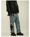 Wearint 2024 New Fashion Pants Men¡®s trendy Y2K men styleLeather Embroidered Patchwork Jeans