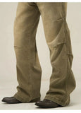Wearint 2024 New Fashion Pants Men¡®s trendy Y2K men styleLight Brown Pleated Jeans