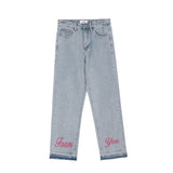 Wearint 2024 New Fashion Pants Men¡®s trendy Y2K men stylePink Alphabet Embroidered Jeans