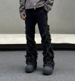 Wearint 2024 New Fashion Pants Men¡®s trendy Y2K men styleRaw Edges with Tassels Straight-leg Jeans