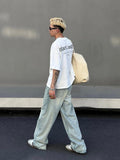 Wearint 2024 New Fashion Pants Men¡®s trendy Y2K men styleRetro Straight Wide-leg Light Blue Jeans