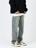 Wearint 2024 New Fashion Pants Men¡®s trendy Y2K men styleRetro Washed Blue Straight Jeans