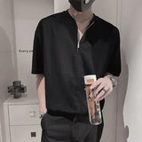 Wearint New Summer Tops Men T-shirt Casual Short Sleeve Zipper Solid Color Pullover Tops Loose O Neck Fashions Streetwear
