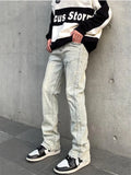 Wearint High Street Mud Yellow Jeans Men's Y2K Button Pocket Washed To Make Old Straight Pants Fashion Trousers