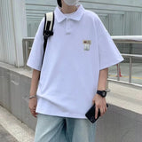 Wearint 2024 Men's Casual Lapel polo shirts Loose Korean Fashion Short  Sleeve Polo T-shirts Luxury Preppy Clothes Tee Tops Streetwear