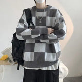 Wearint Checkerboard sweater men's trendy loose lazy style autumn and winter thickened inner sweater for couples trendy brand sweater