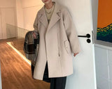 Wearint Autumn and Winter Wool Coat Men's Clothing Solid Color Lapel Zipper Button Pocket Long Trench Coat Loose Fashion