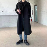 Wearint Khaki Black Trench Coat Men Oversized Fashion Casual Long Coat Men Streetwear Korean Loose Windbreaker Jacket Mens Overcoat