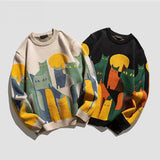 Wearint Autumn Knitted Sweater Men Winter Harajuku Cartoon Full Cat Print Pullover Spring Vintage Male Causal Loose Sweaters Streetwear