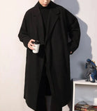 Wearint Spring and Autumn Woolen Coat Men's Clothing Solid Color Medium Long Trench Coat Lapel Strap Pocket Loose Top