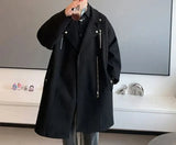 Wearint Autumn and Winter Wool Coat Men's Clothing Solid Color Lapel Zipper Button Pocket Long Trench Coat Loose Fashion