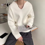 Wearint Men's Light Luxury Knitted Pullover Sweater Men Casual V Neck Solid Color Long Sleeve Knitwear Streetwear Korean Autumn Clothing