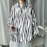 Wearint Men's Long Sleeve Striped Shirts Spring New Korean Button Up Shirt Unisex Fashion Casual Oversize Blouse Printed Clothing