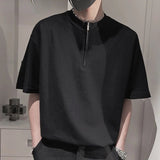 Wearint New Summer Tops Men T-shirt Casual Short Sleeve Zipper Solid Color Pullover Tops Loose O Neck Fashions Streetwear