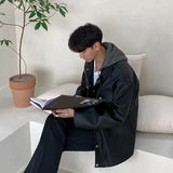 Wearint Wiaofellas New Spring Detachable Hooded Collar Men's Korean Trend PU Leather Jacket Fashion Zipper Causal Loose Coat 2Y5722