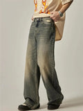 Wearint Vintage Blue Jeans Men's Clothing Spring and Autumn New Holes Y2K Straight Pants Button Pocket Loose Trousers
