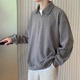 Wearint Polo T-Shirts For Men Fashion Versatile Casual Solid Color Sweater Jacket Zip Long Sleeved Loose Fitting Shirt Autumn New 2024