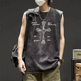 Wearint  Denim Wash Sleeveless T-Shirt 2024 Summer Tank Tops Harajuku Streetwear Gothic Vintage Black Punk Loose Oversized Tank Top Vest