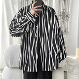 Wearint Men's Long Sleeve Striped Shirts Spring New Korean Button Up Shirt Unisex Fashion Casual Oversize Blouse Printed Clothing