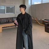 Wearint Khaki Black Trench Coat Men Oversized Fashion Casual Long Coat Men Streetwear Korean Loose Windbreaker Jacket Mens Overcoat