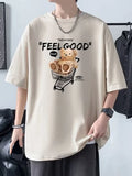 Wearint Funny Feel Good Bear Print Tops Man Casual Oversize T Shirt Cotton Summer Short Sleeved Crewneck Y2K T Shirts Streetwear Clothes