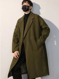 Wearint Spring and Autumn Woolen Coat Men's Clothing Solid Color Medium Long Trench Coat Lapel Strap Pocket Loose Top