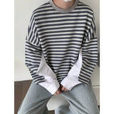 Wearint  Men's High-quality Cotton Striped Hoodies Printing Oversized Sweatshirts Round Neck Casual Pullover Loose Long Sleeves Coat